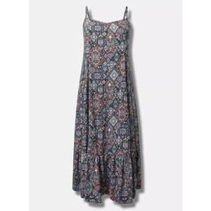 Torrid Women's Plus Size Medallion Black Tiered Trapeze Maxi Dress Size 4 4X